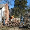 Chopping down the chimney.